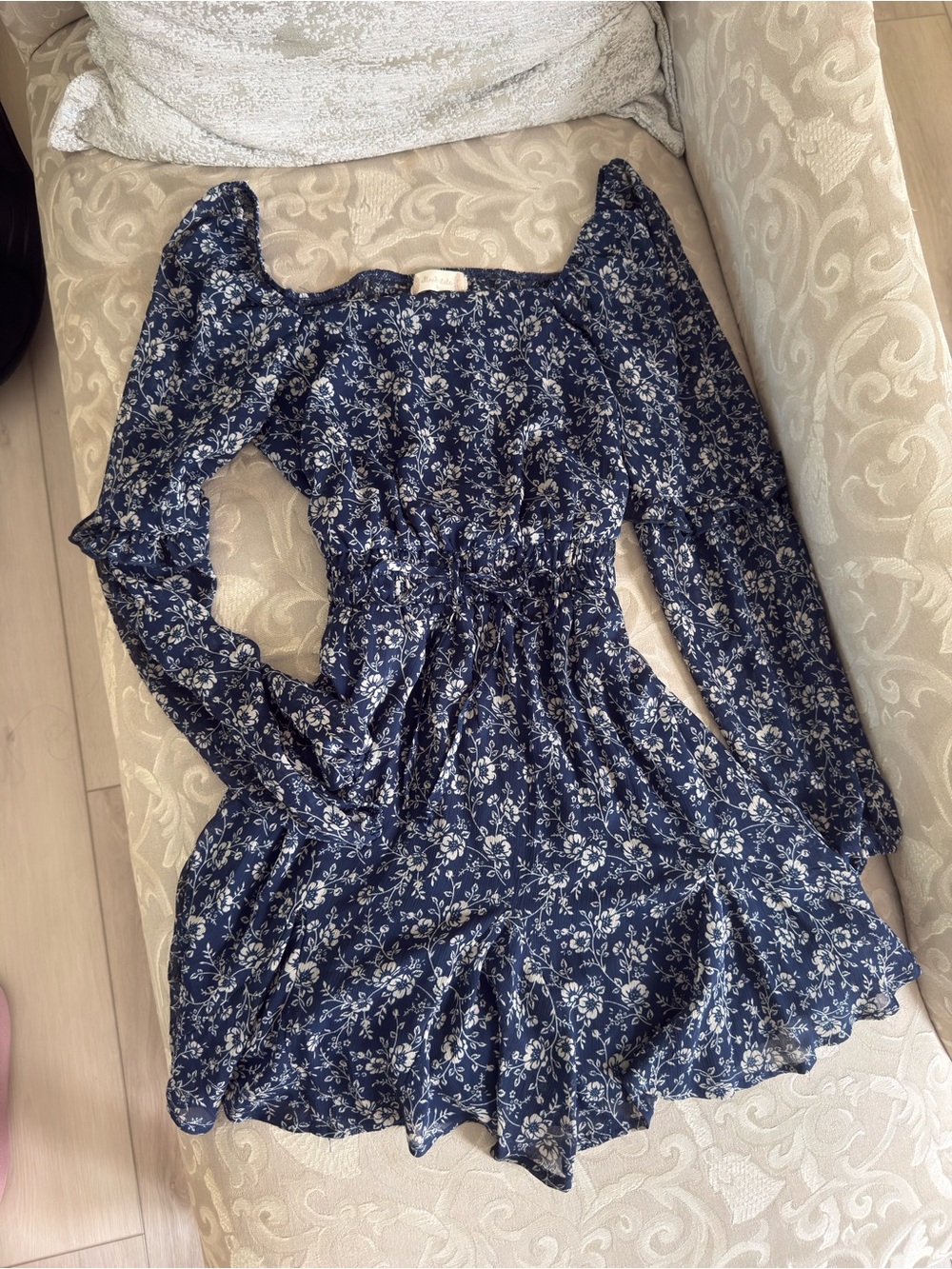 Altar'd State Navy Blue Floral Long Sleeve Mini Dress